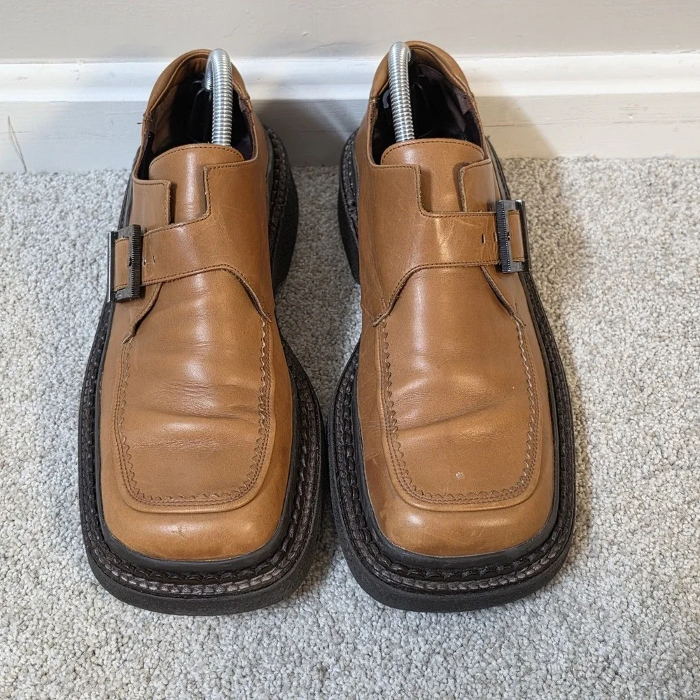Cesare Paciotti Monk Strap Shoes Men's US 7 EU 40 Tan Leather Platform Italy
